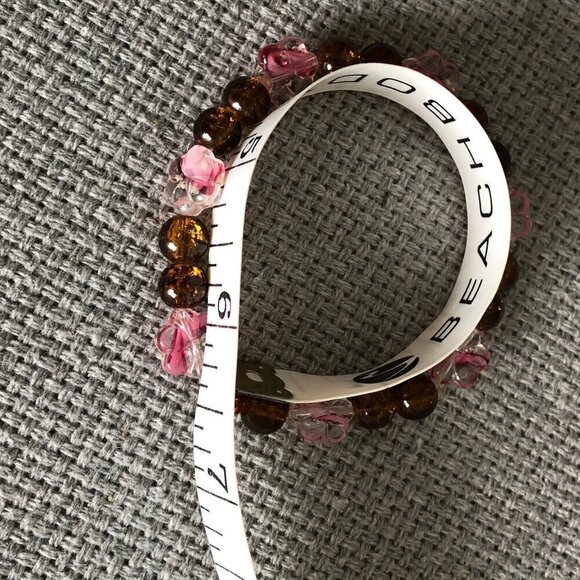 Handmade Glass Bracelets Round Flower Beads Blue Clear Pink Brown, 5.75 to 6.5'' - Picture 15 of 16